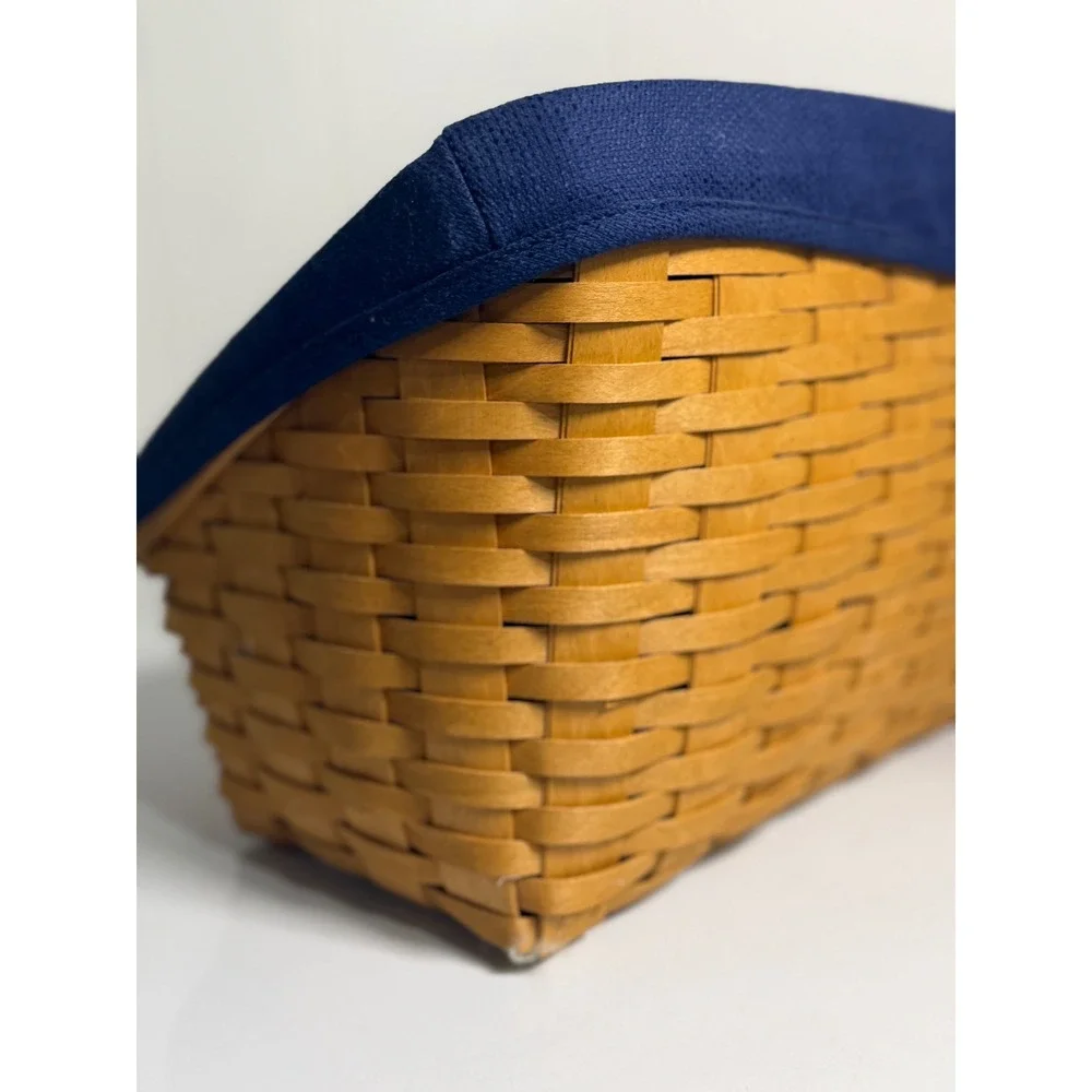 Longaberger Desk Top Organizer Woven Basket Blue Liner Plastic Protector Wood